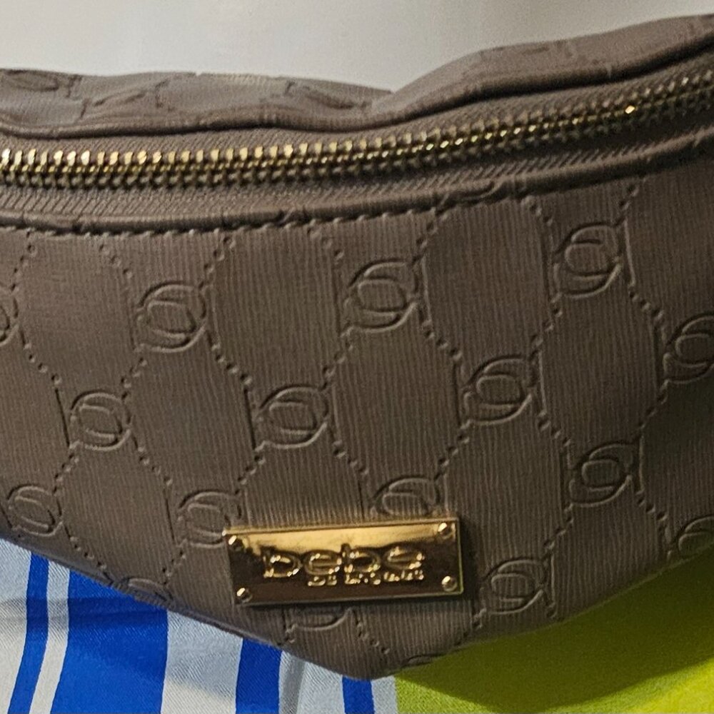 BEBE Taupe Faux Leather Fanny Pack Purse Body Bag "Alana" Crossbody